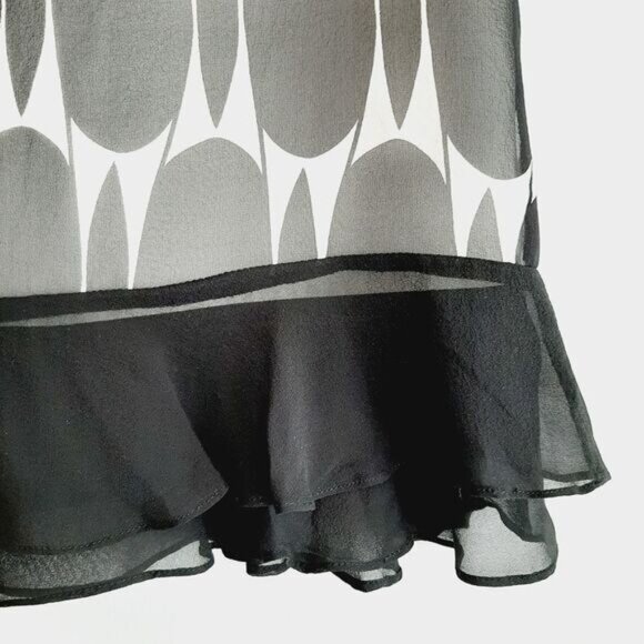 SILKLAND / 100% Silk Knee Length Bottom Ruffle Layered Skirt B&W Sz S / 6 Flawed - Picture 4 of 12